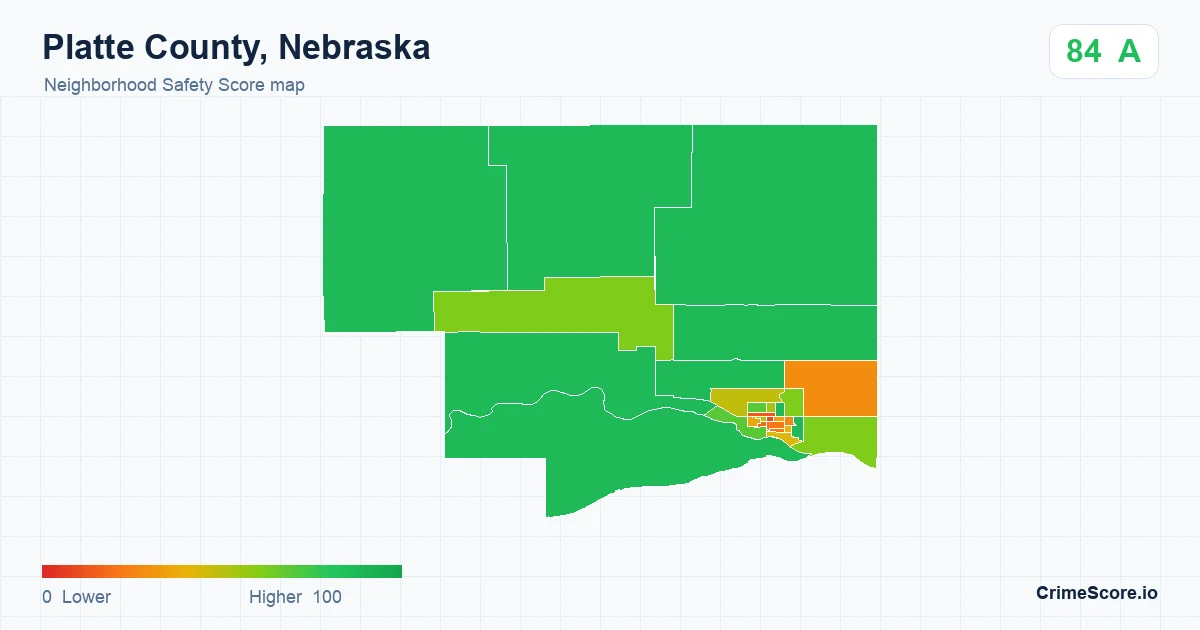 Platte County, Nebraska neighborhood Safety Score map by Census block group