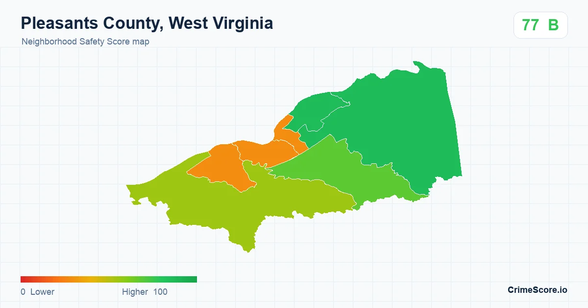 Pleasants County, West Virginia neighborhood Safety Score map by Census block group