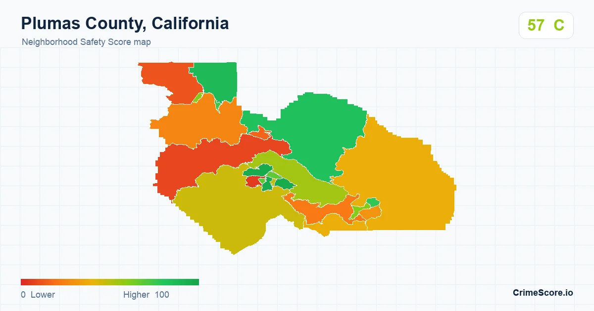Plumas County, California neighborhood Safety Score map by Census block group