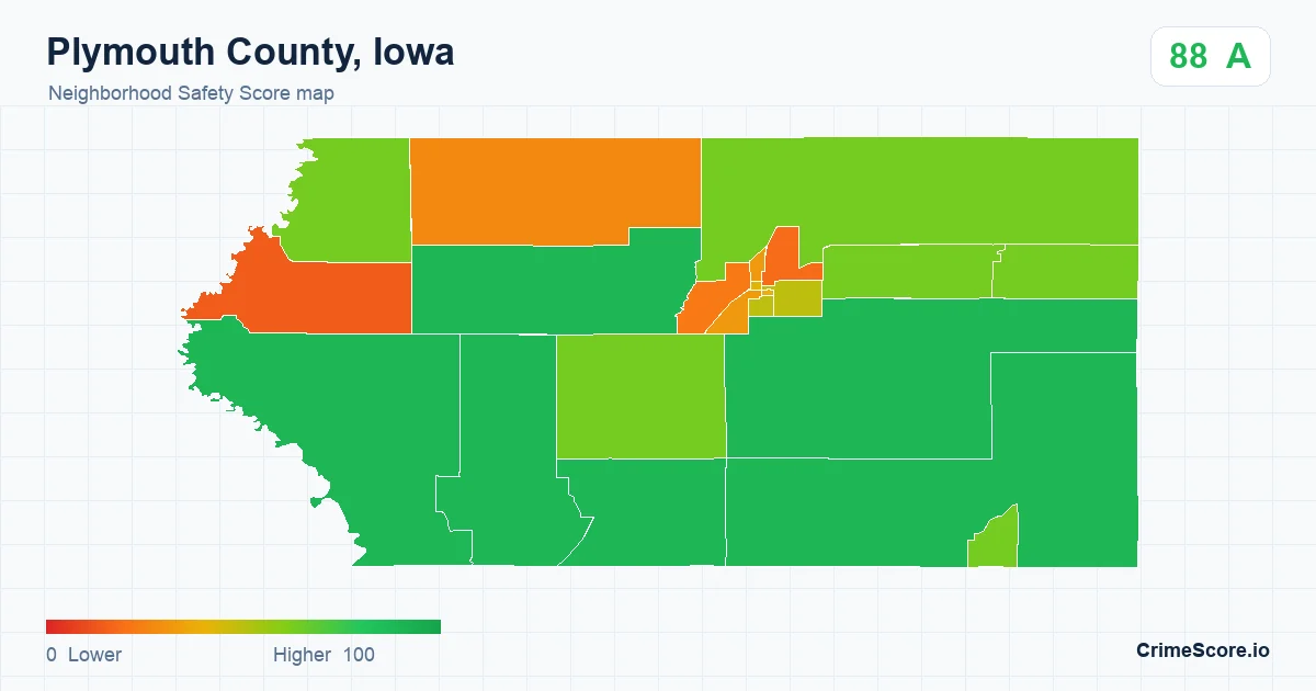 Plymouth County, Iowa neighborhood Safety Score map by Census block group