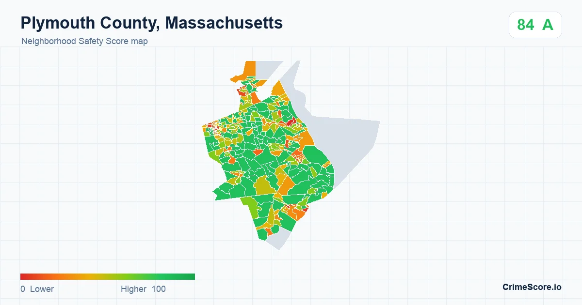 Plymouth County, Massachusetts neighborhood Safety Score map by Census block group