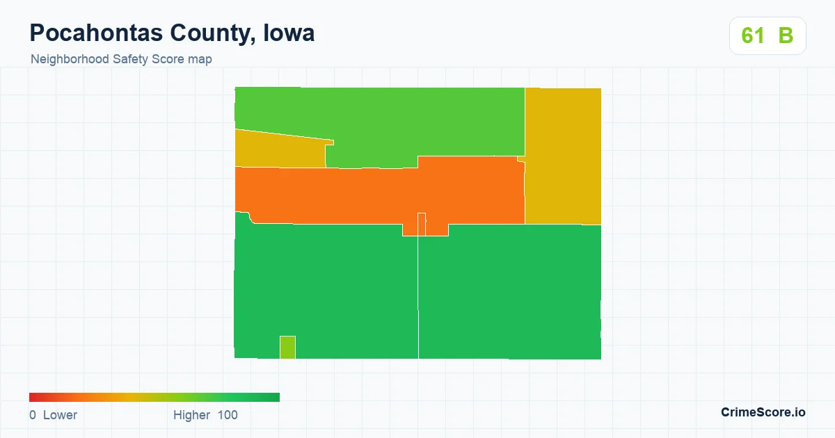 Pocahontas County, Iowa neighborhood Safety Score map by Census block group