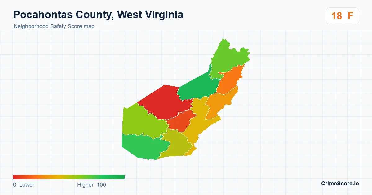 Pocahontas County, West Virginia neighborhood Safety Score map by Census block group