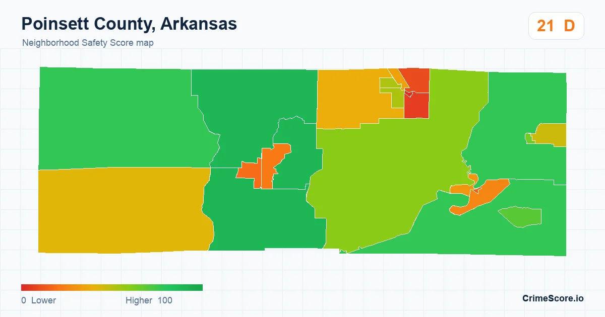 Poinsett County, Arkansas neighborhood Safety Score map by Census block group