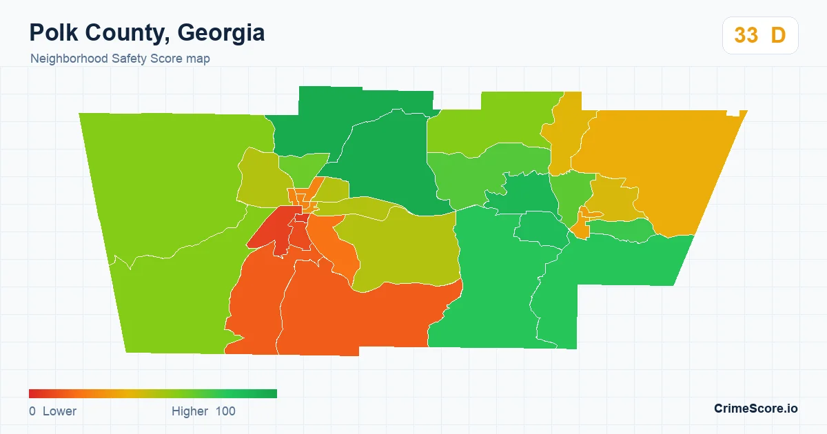Polk County, Georgia neighborhood Safety Score map by Census block group