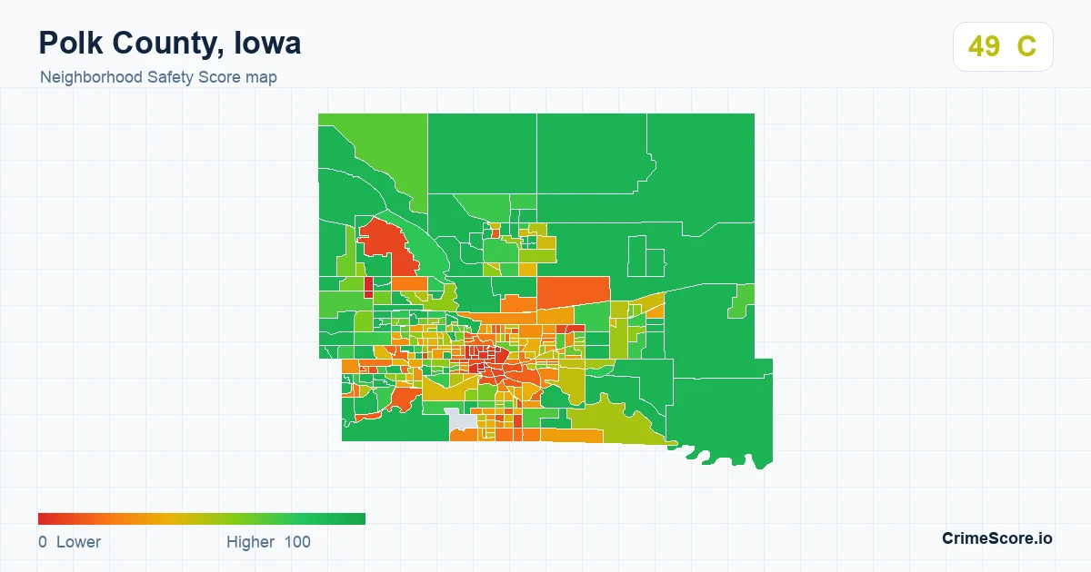 Polk County, Iowa neighborhood Safety Score map by Census block group