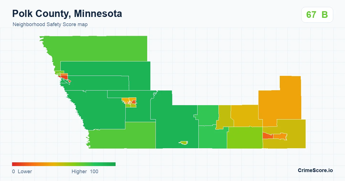 Polk County, Minnesota neighborhood Safety Score map by Census block group