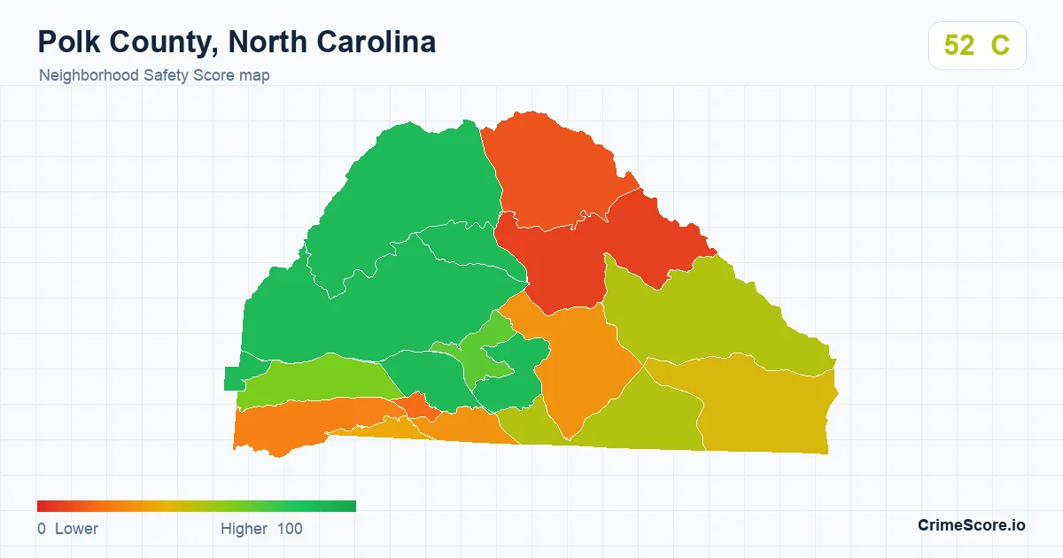 Polk County, North Carolina neighborhood Safety Score map by Census block group