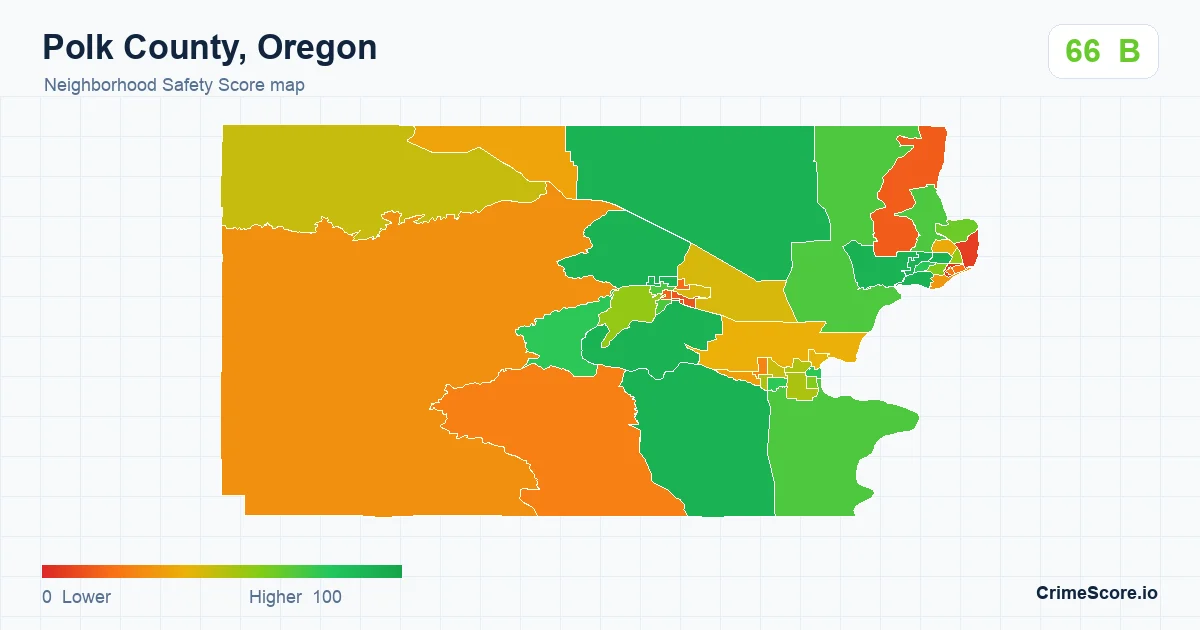 Polk County, Oregon neighborhood Safety Score map by Census block group