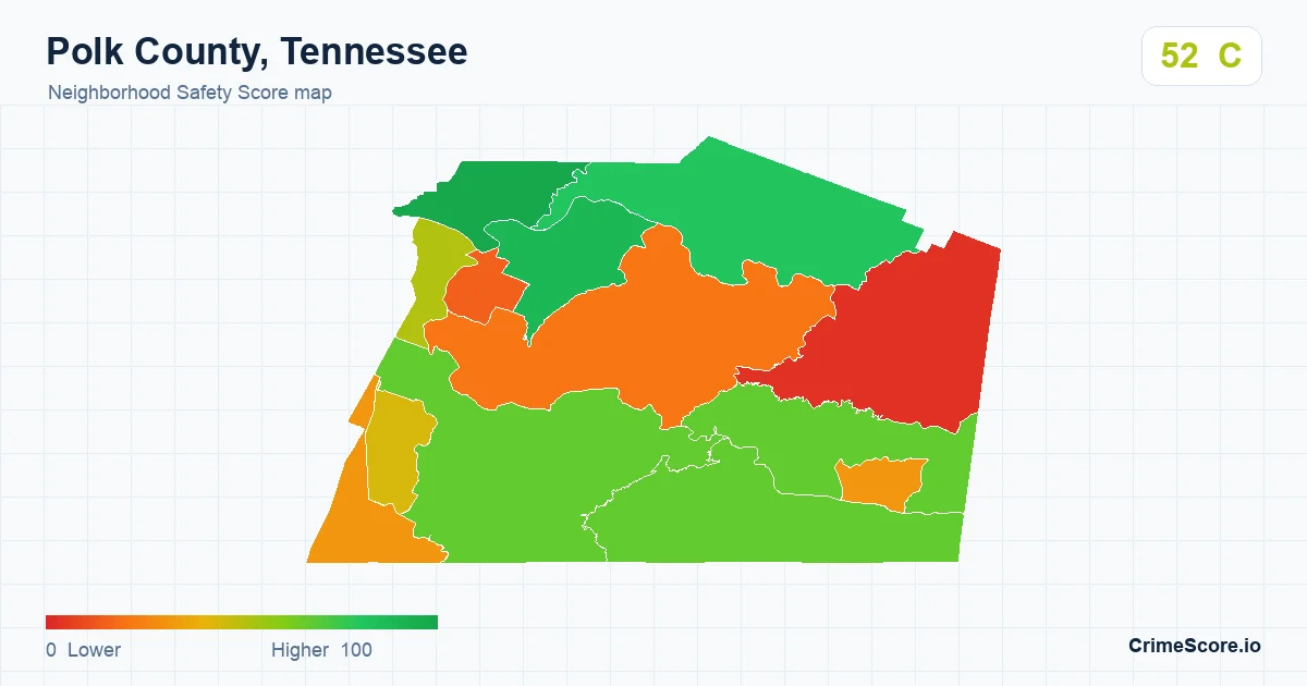 Polk County, Tennessee neighborhood Safety Score map by Census block group