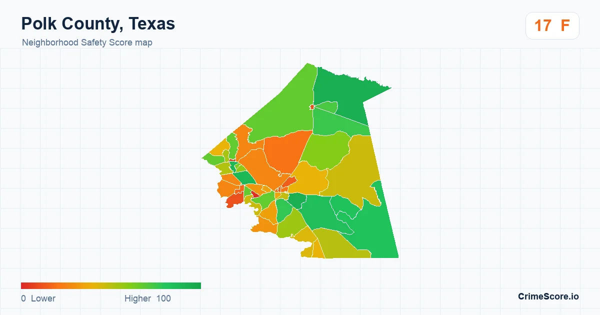Polk County, Texas neighborhood Safety Score map by Census block group