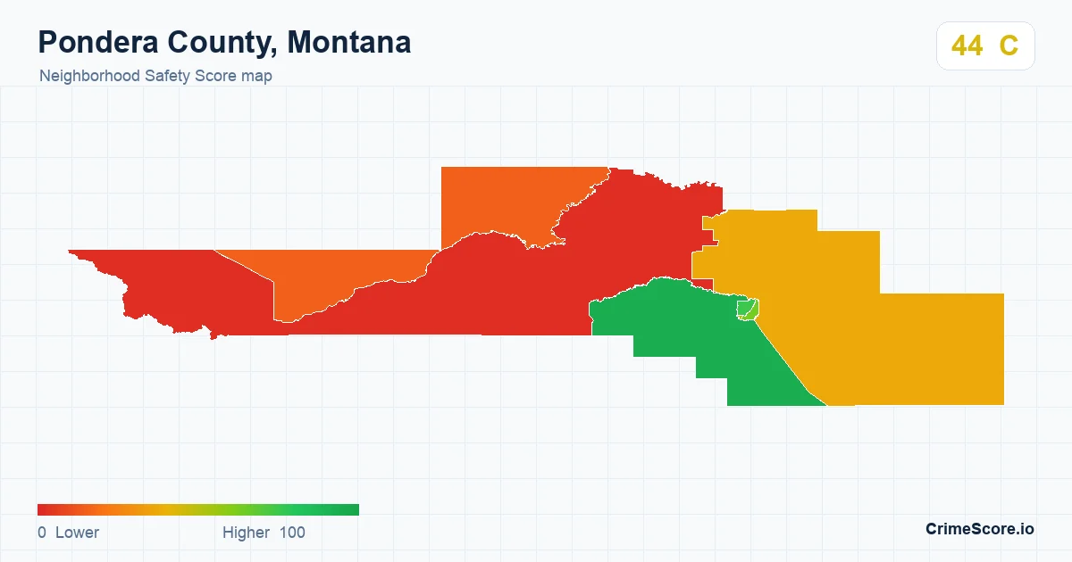 Pondera County, Montana neighborhood Safety Score map by Census block group