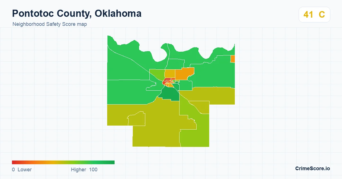 Pontotoc County, Oklahoma neighborhood Safety Score map by Census block group
