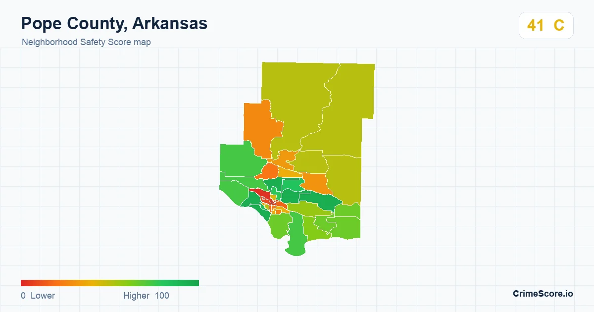 Pope County, Arkansas neighborhood Safety Score map by Census block group