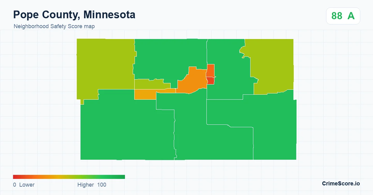 Pope County, Minnesota neighborhood Safety Score map by Census block group