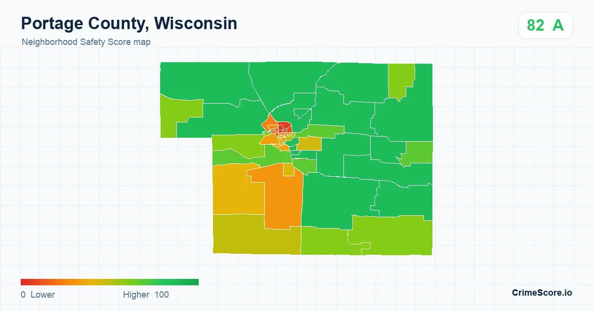 Portage County, Wisconsin neighborhood Safety Score map by Census block group