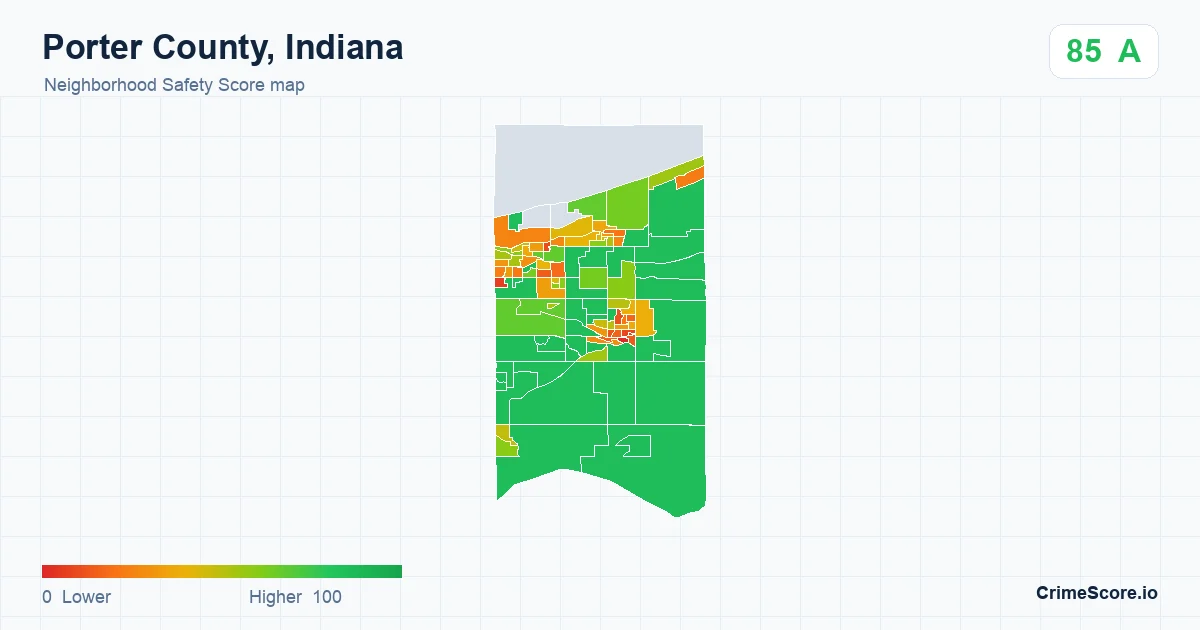 Porter County, Indiana neighborhood Safety Score map by Census block group