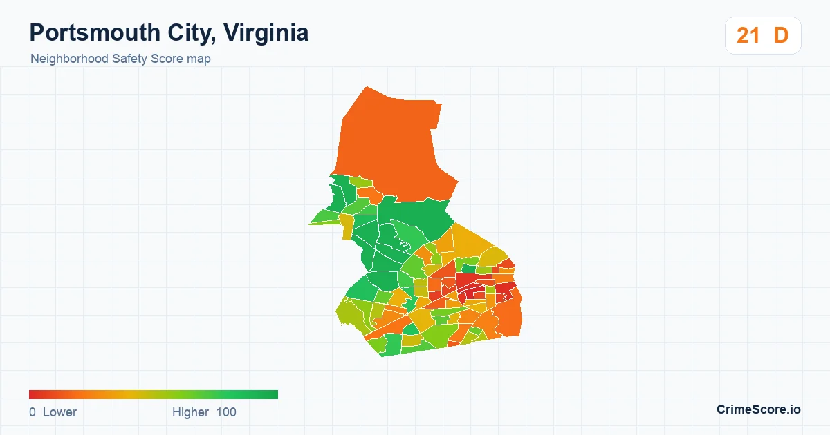 Portsmouth City, Virginia neighborhood Safety Score map by Census block group