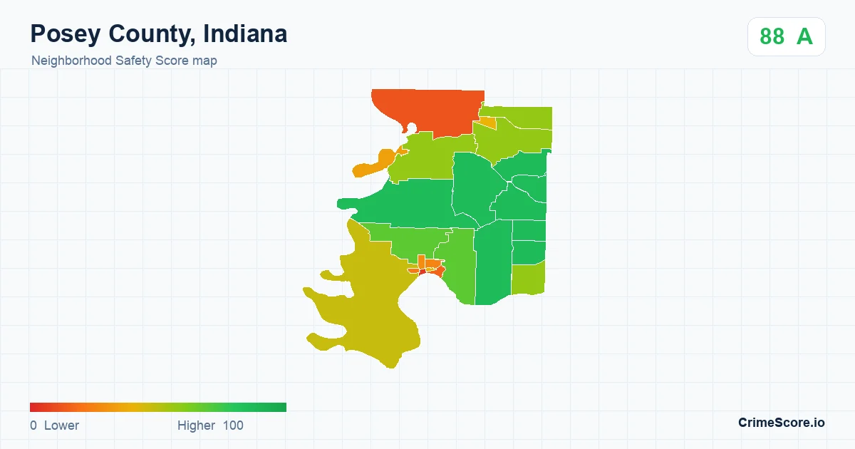 Posey County, Indiana neighborhood Safety Score map by Census block group