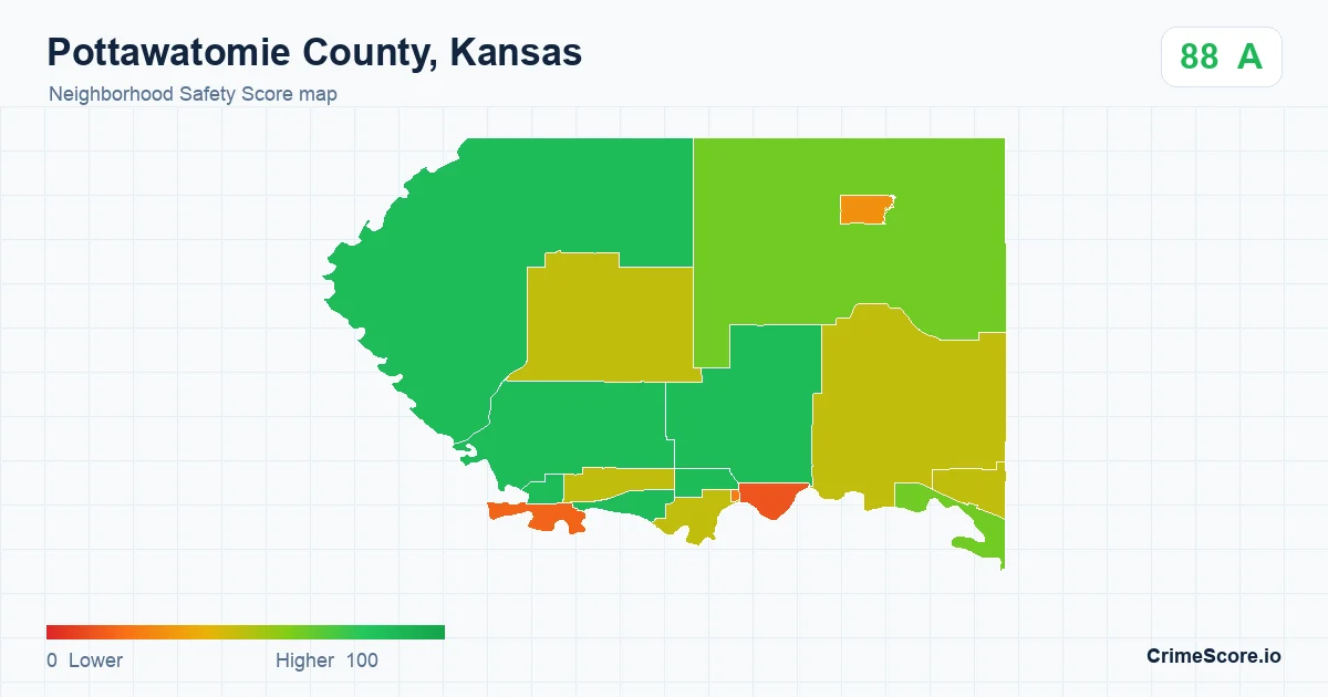 Pottawatomie County, Kansas neighborhood Safety Score map by Census block group