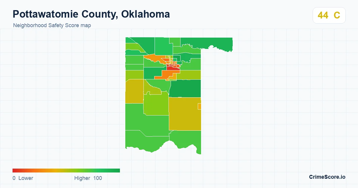 Pottawatomie County, Oklahoma neighborhood Safety Score map by Census block group