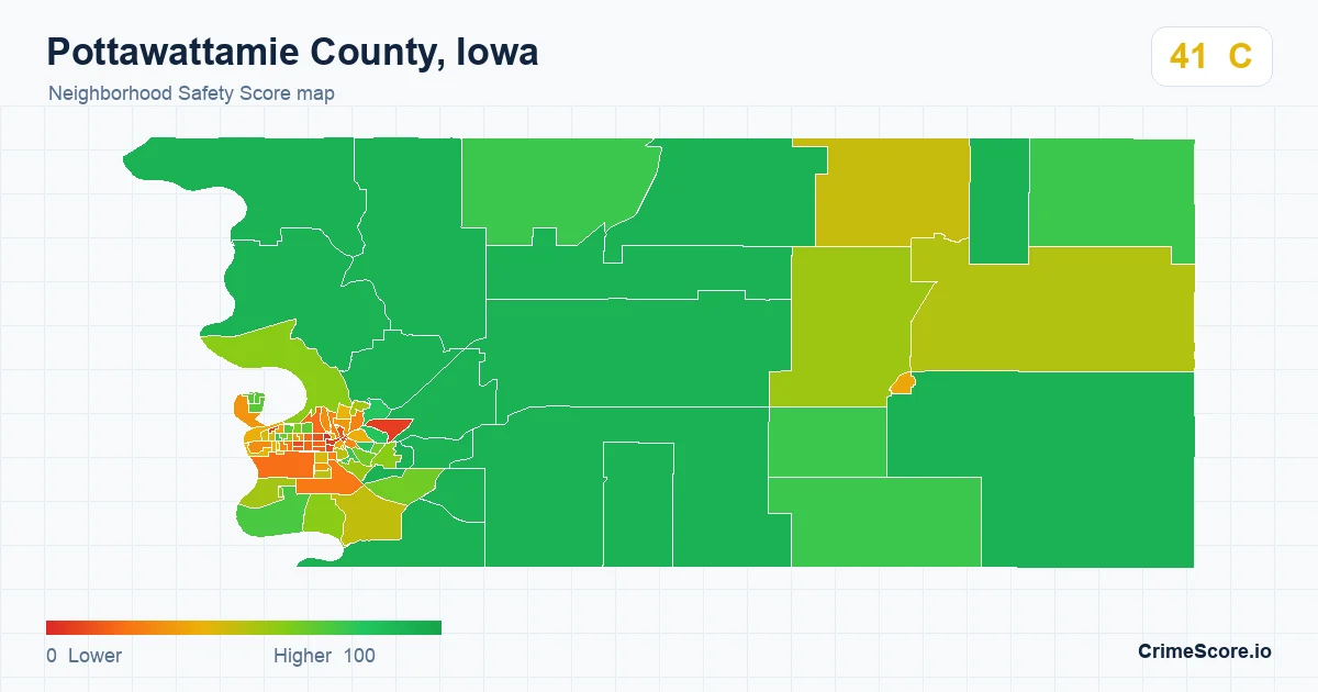 Pottawattamie County, Iowa neighborhood Safety Score map by Census block group
