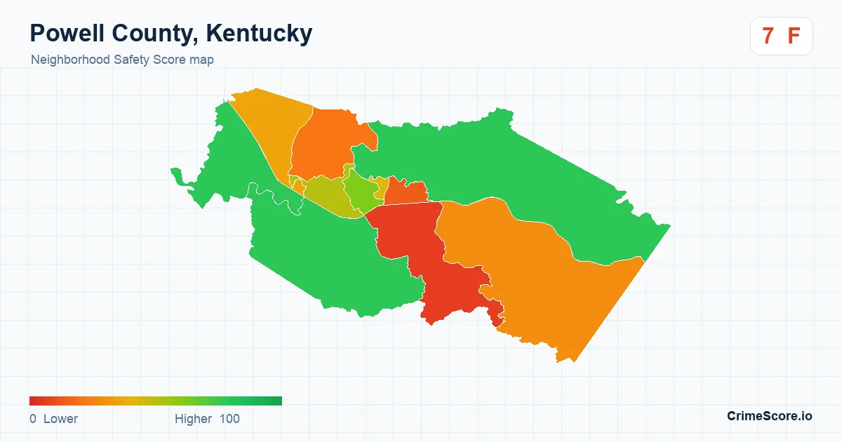 Powell County, Kentucky neighborhood Safety Score map by Census block group