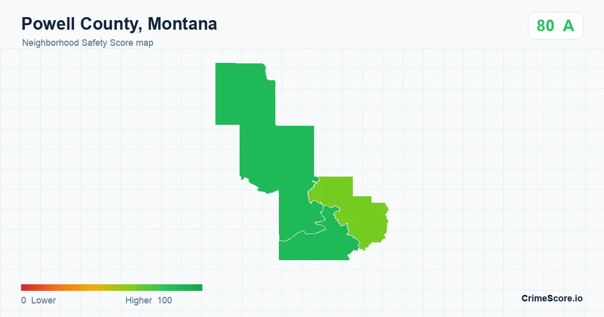 Powell County, Montana neighborhood Safety Score map by Census block group