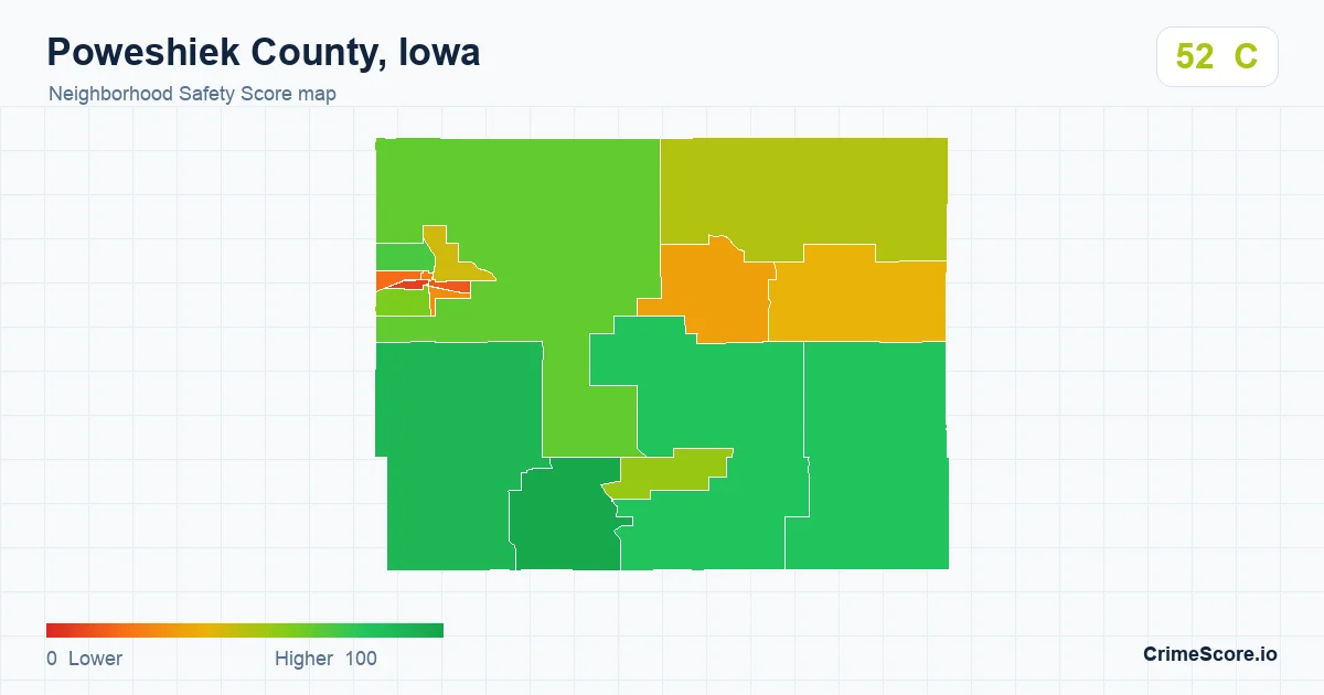 Poweshiek County, Iowa neighborhood Safety Score map by Census block group