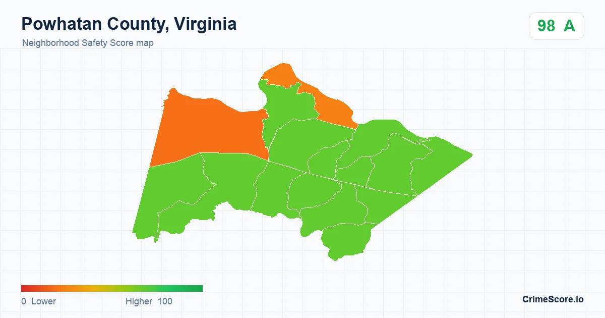 Powhatan County, Virginia neighborhood Safety Score map by Census block group