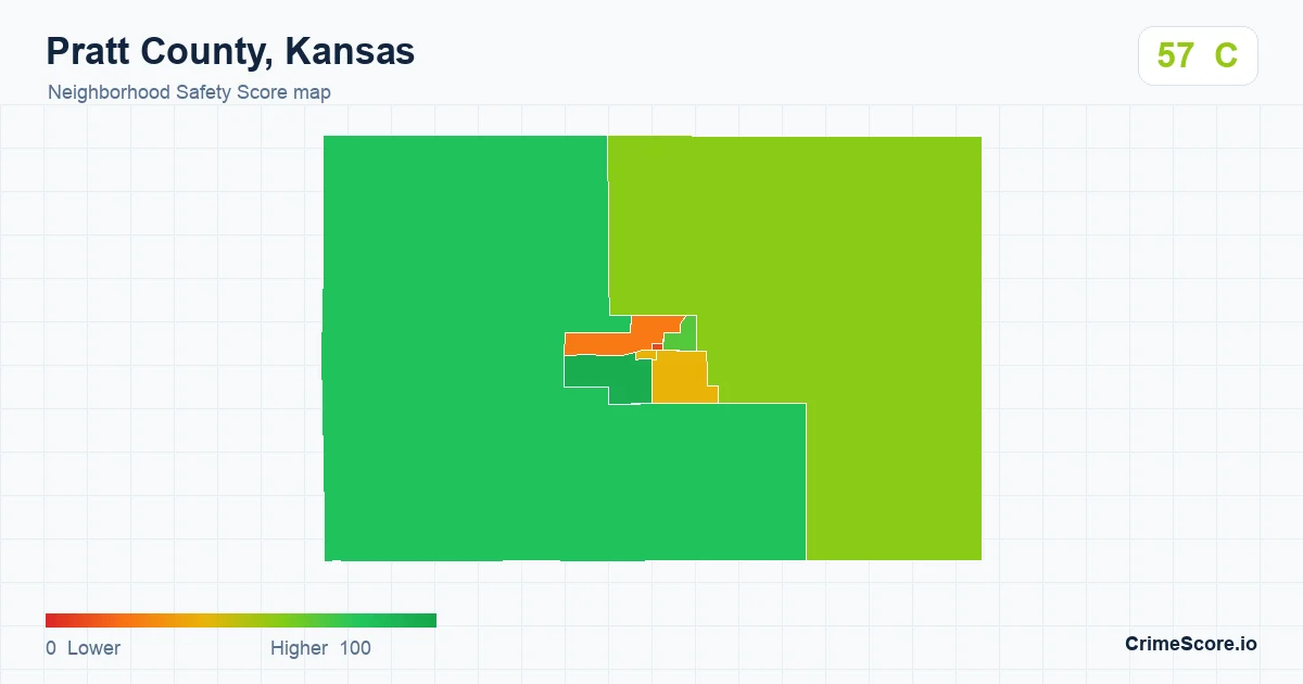 Pratt County, Kansas neighborhood Safety Score map by Census block group