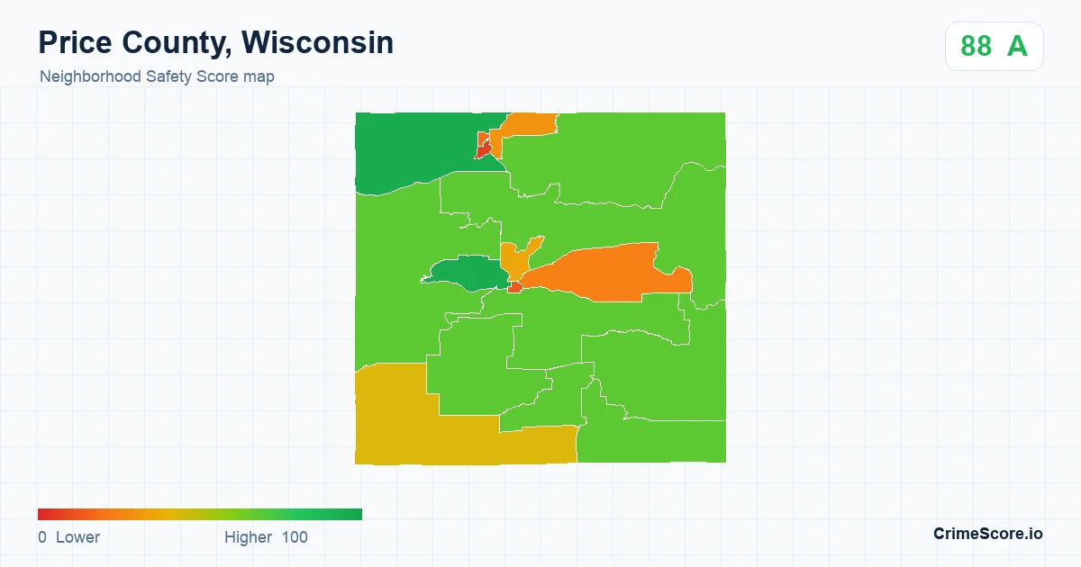 Price County, Wisconsin neighborhood Safety Score map by Census block group