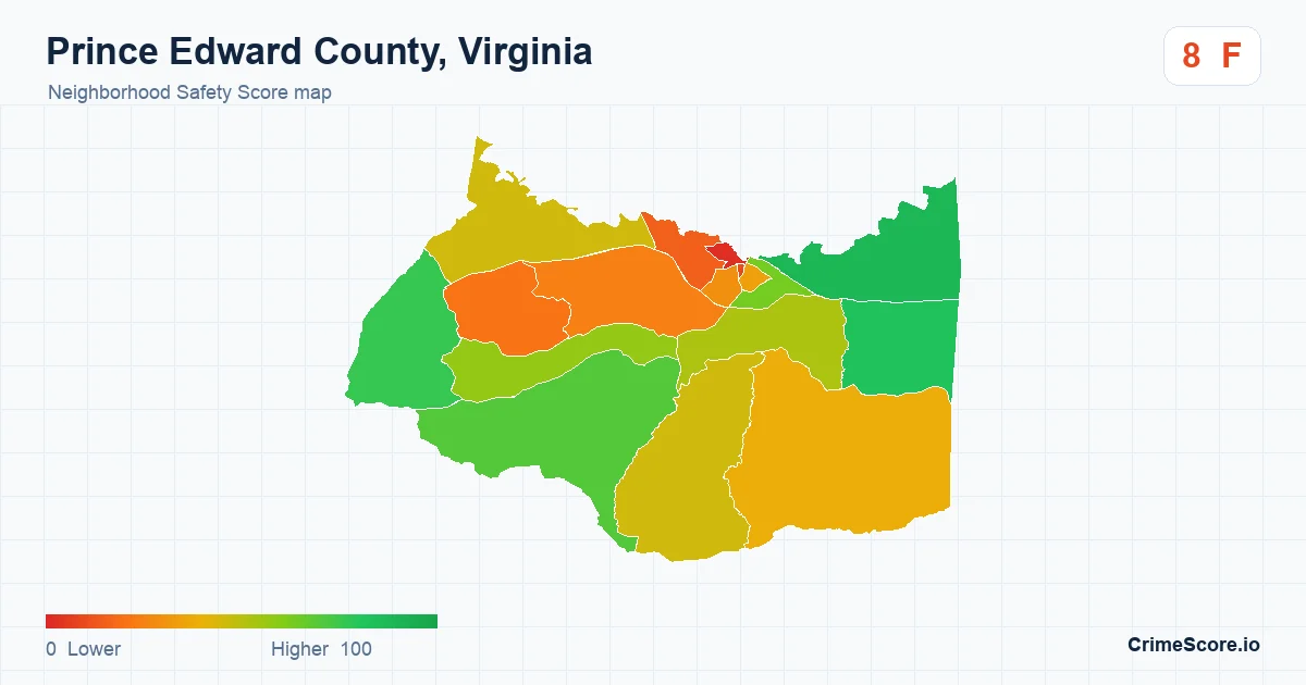Prince Edward County, Virginia neighborhood Safety Score map by Census block group