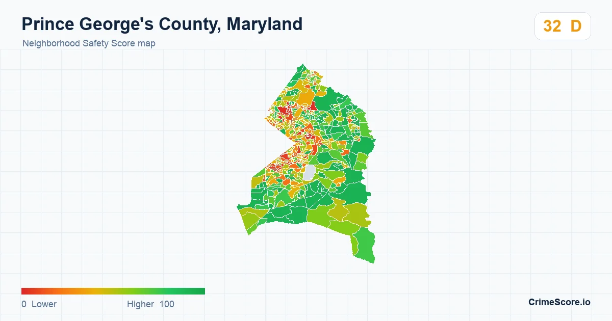 Prince George's County, Maryland neighborhood Safety Score map by Census block group