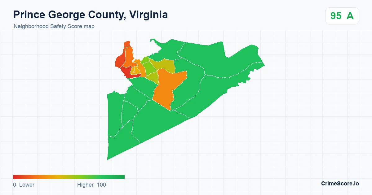 Prince George County, Virginia neighborhood Safety Score map by Census block group