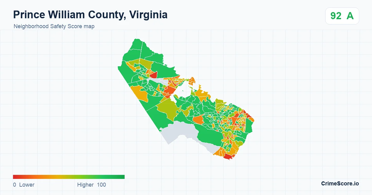Prince William County, Virginia neighborhood Safety Score map by Census block group