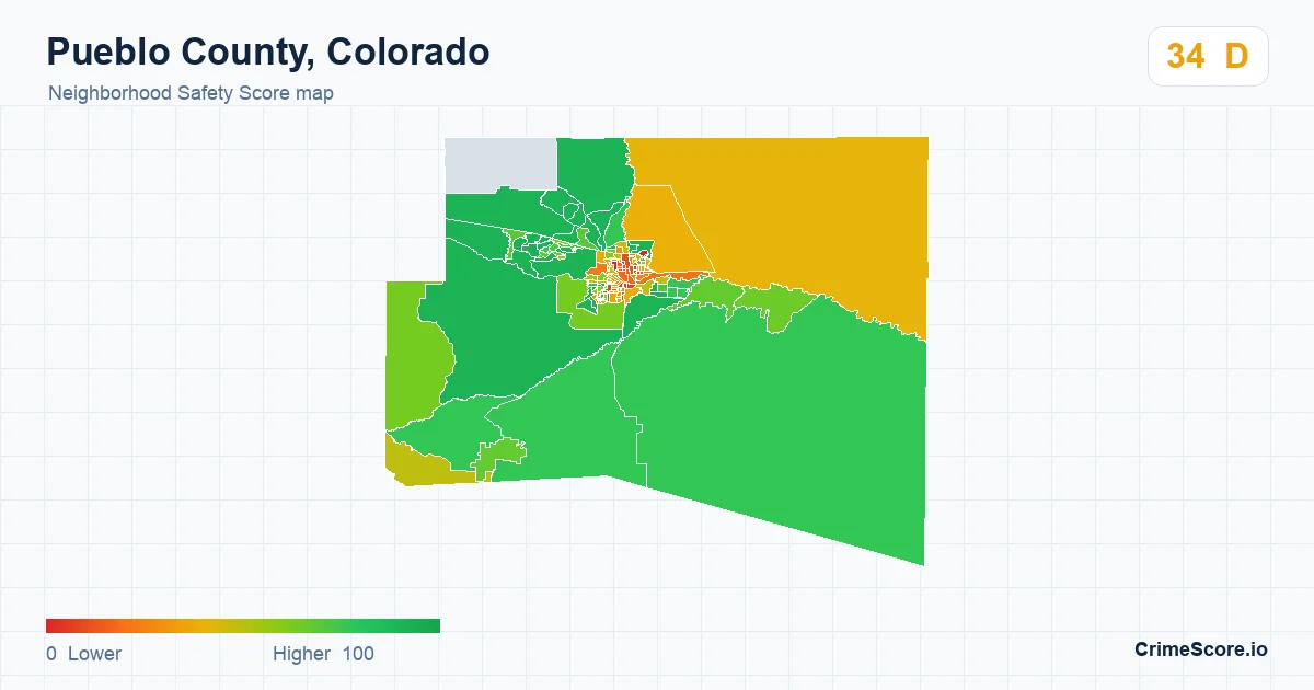 Pueblo County, Colorado neighborhood Safety Score map by Census block group