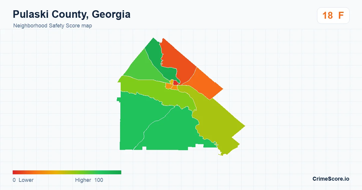 Pulaski County, Georgia neighborhood Safety Score map by Census block group