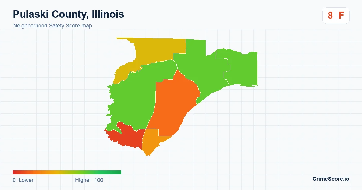 Pulaski County, Illinois neighborhood Safety Score map by Census block group