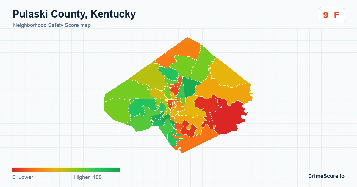 Pulaski County, Kentucky neighborhood Safety Score map by Census block group
