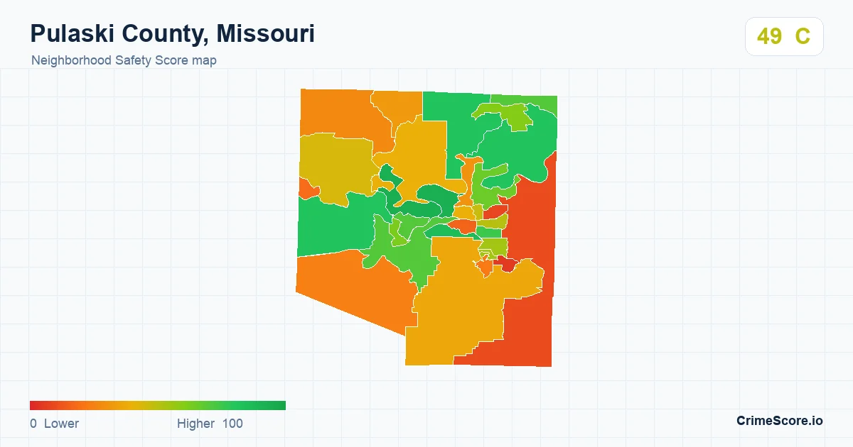 Pulaski County, Missouri neighborhood Safety Score map by Census block group