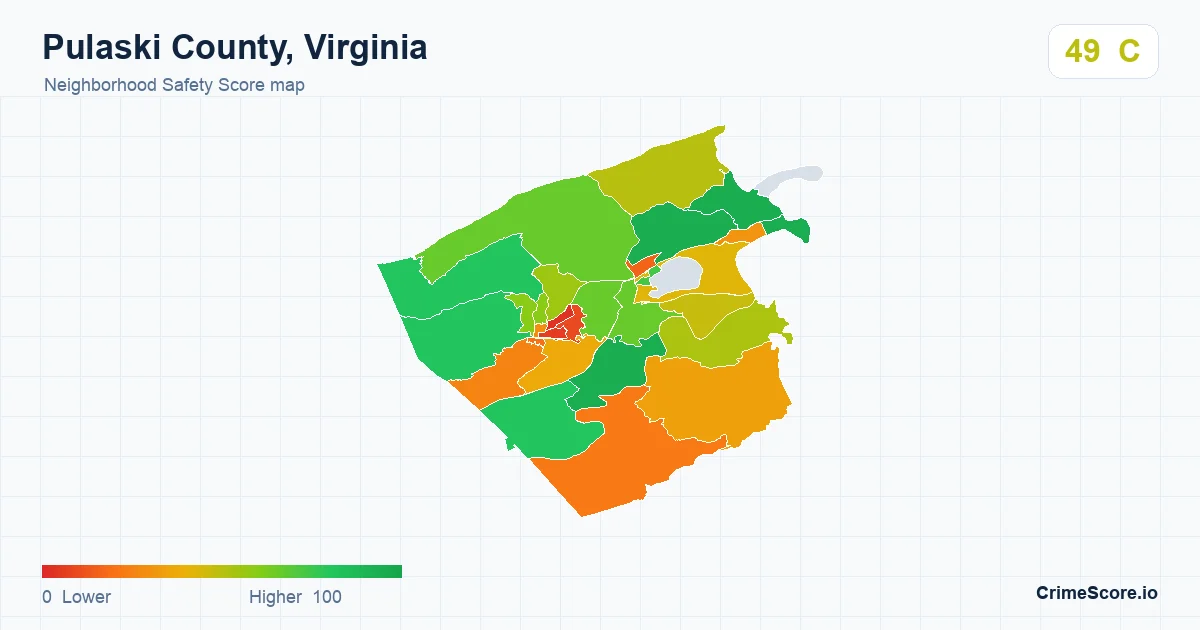 Pulaski County, Virginia neighborhood Safety Score map by Census block group