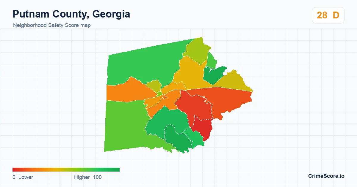 Putnam County, Georgia neighborhood Safety Score map by Census block group