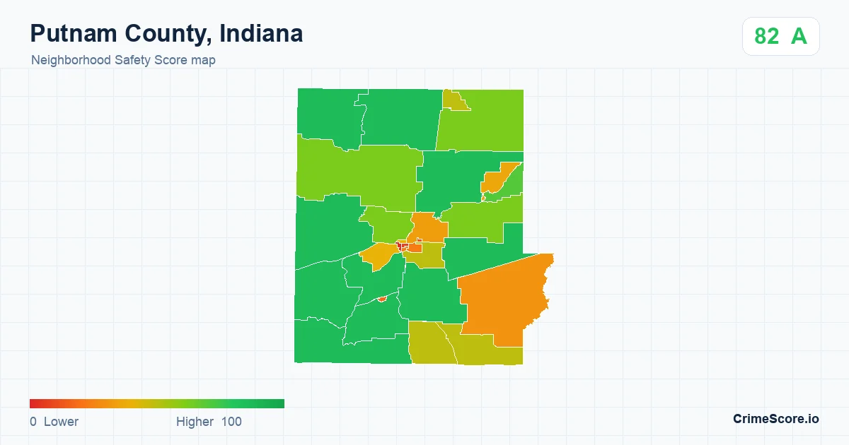 Putnam County, Indiana neighborhood Safety Score map by Census block group
