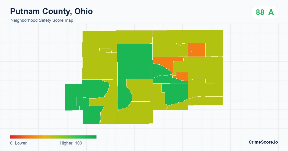 Putnam County, Ohio neighborhood Safety Score map by Census block group
