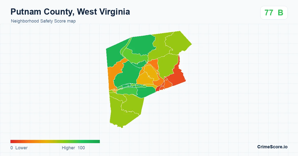 Putnam County, West Virginia neighborhood Safety Score map by Census block group