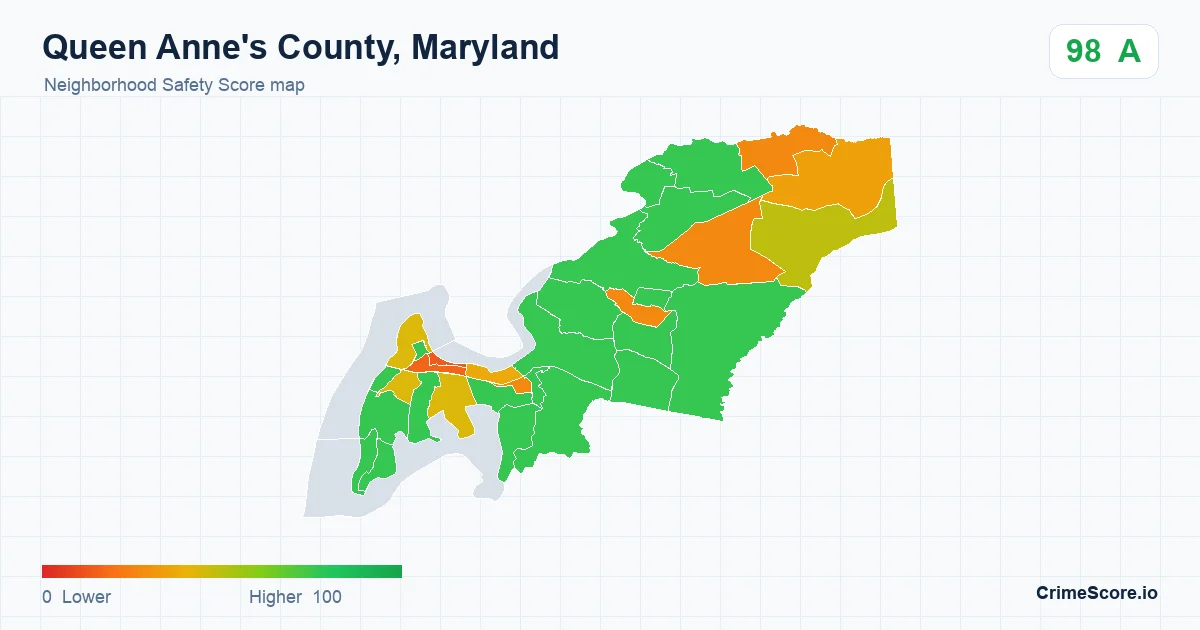 Queen Anne's County, Maryland neighborhood Safety Score map by Census block group