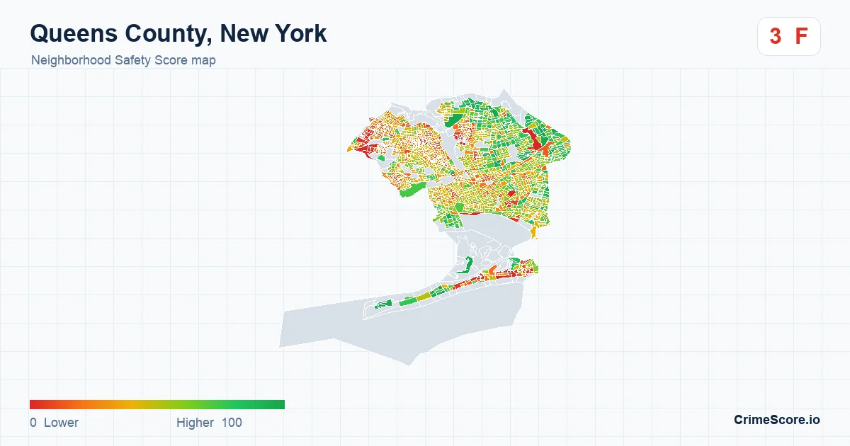 Queens County, New York neighborhood Safety Score map by Census block group