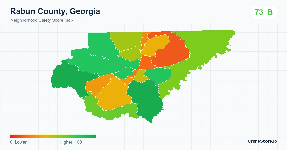 Rabun County, Georgia neighborhood Safety Score map by Census block group
