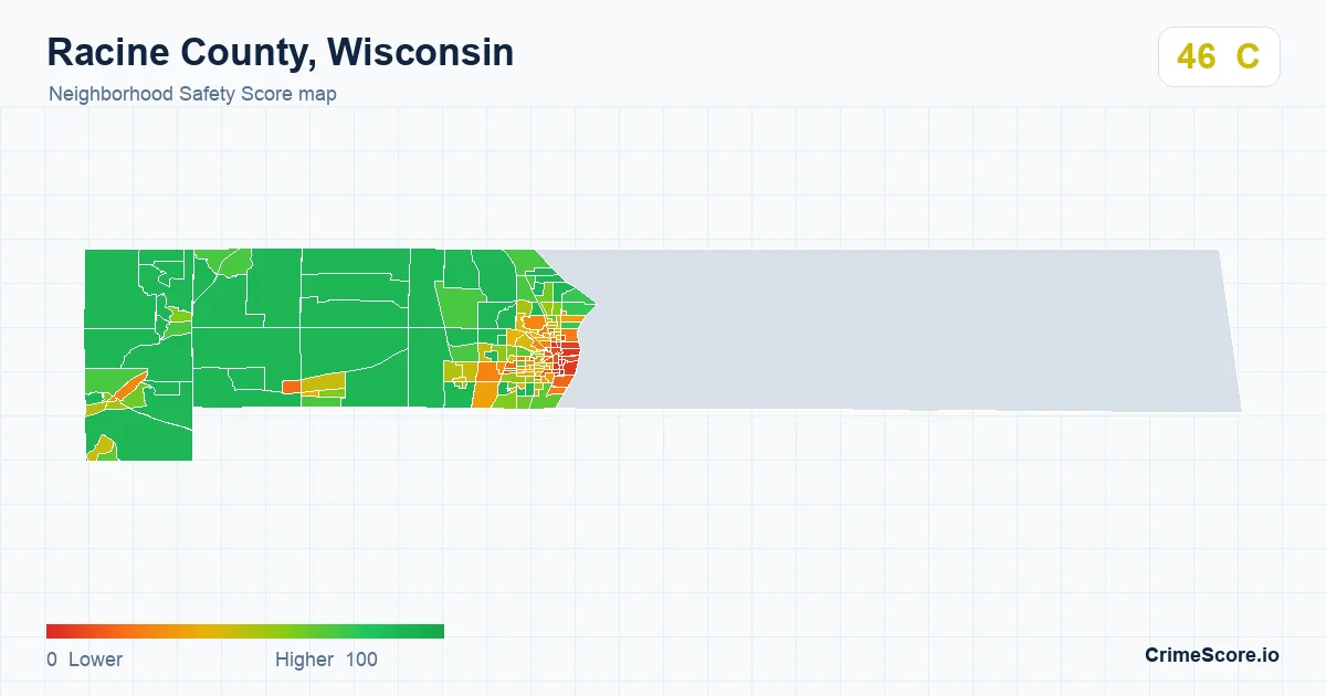 Racine County, Wisconsin neighborhood Safety Score map by Census block group